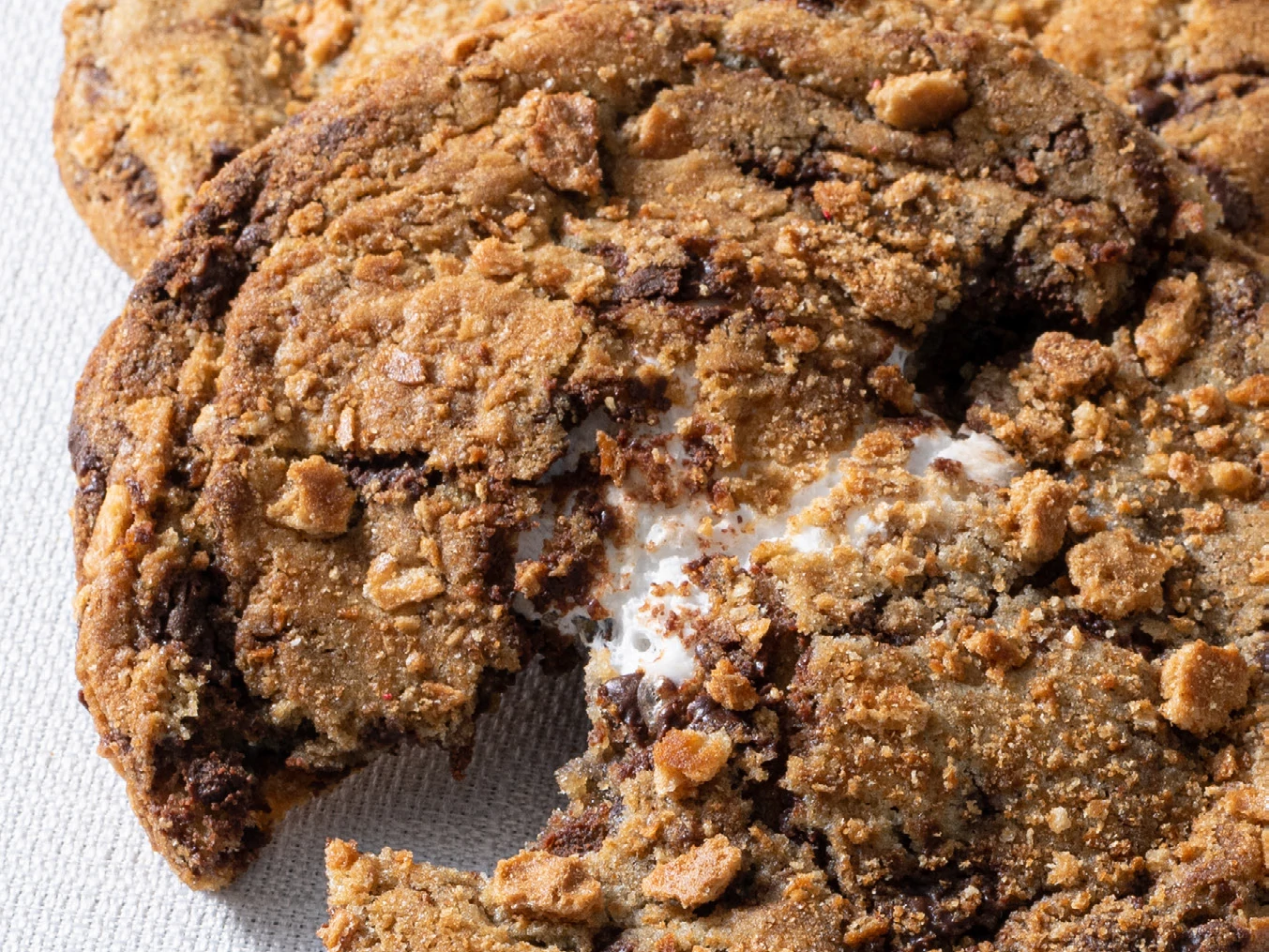 Tahini Chocolate Chip Cookies with a S’mores Surprise