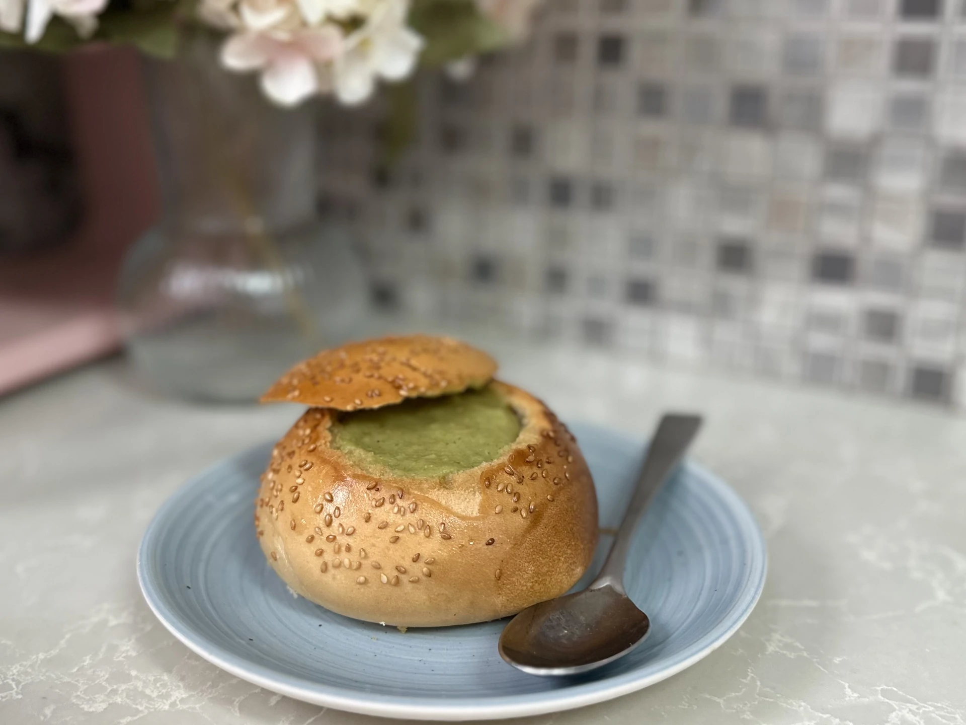 Dairy-Free Creamy Broccoli Soup in Bread Bowls
