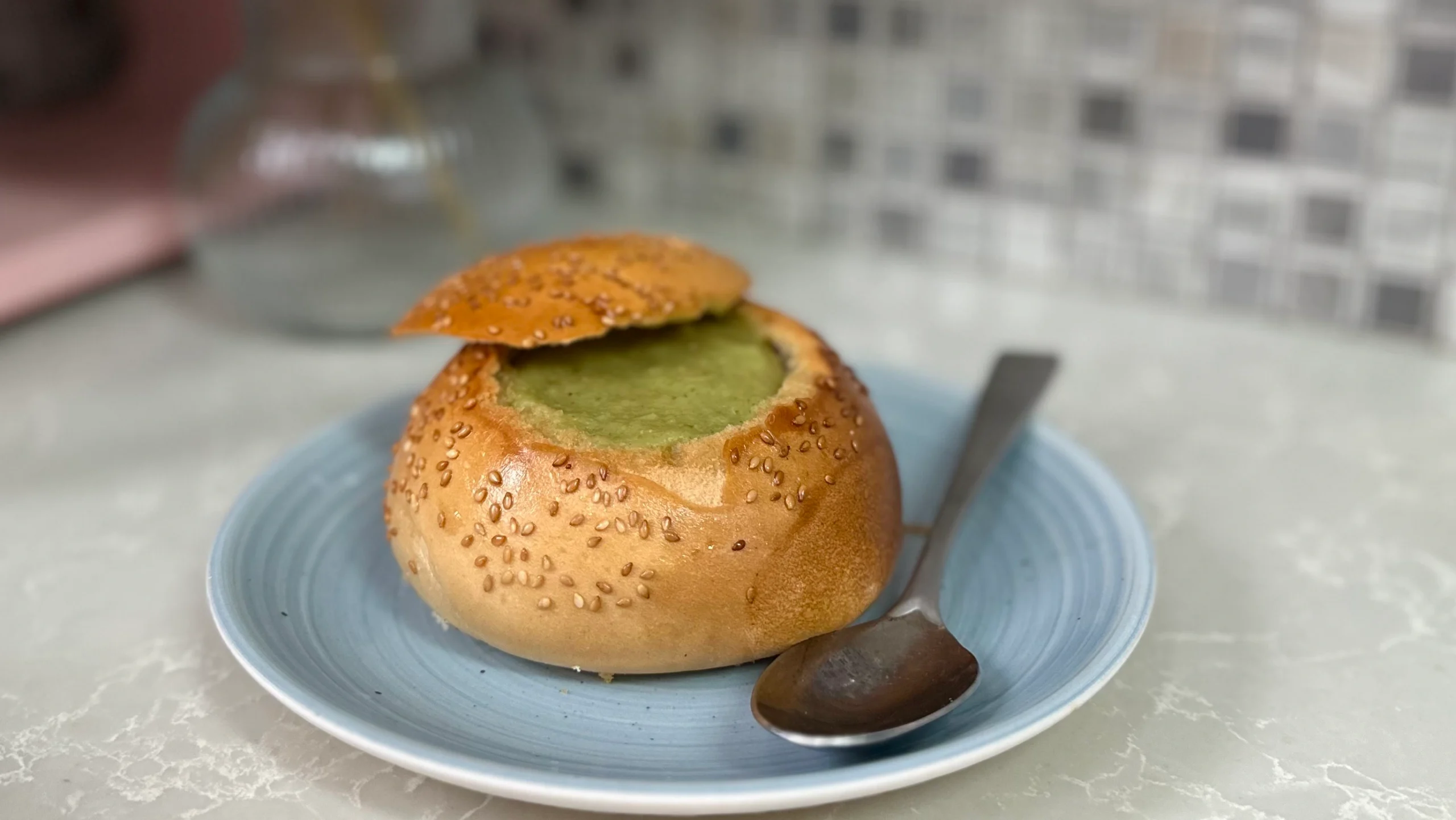 Dairy-Free Creamy Broccoli Soup in Bread Bowls