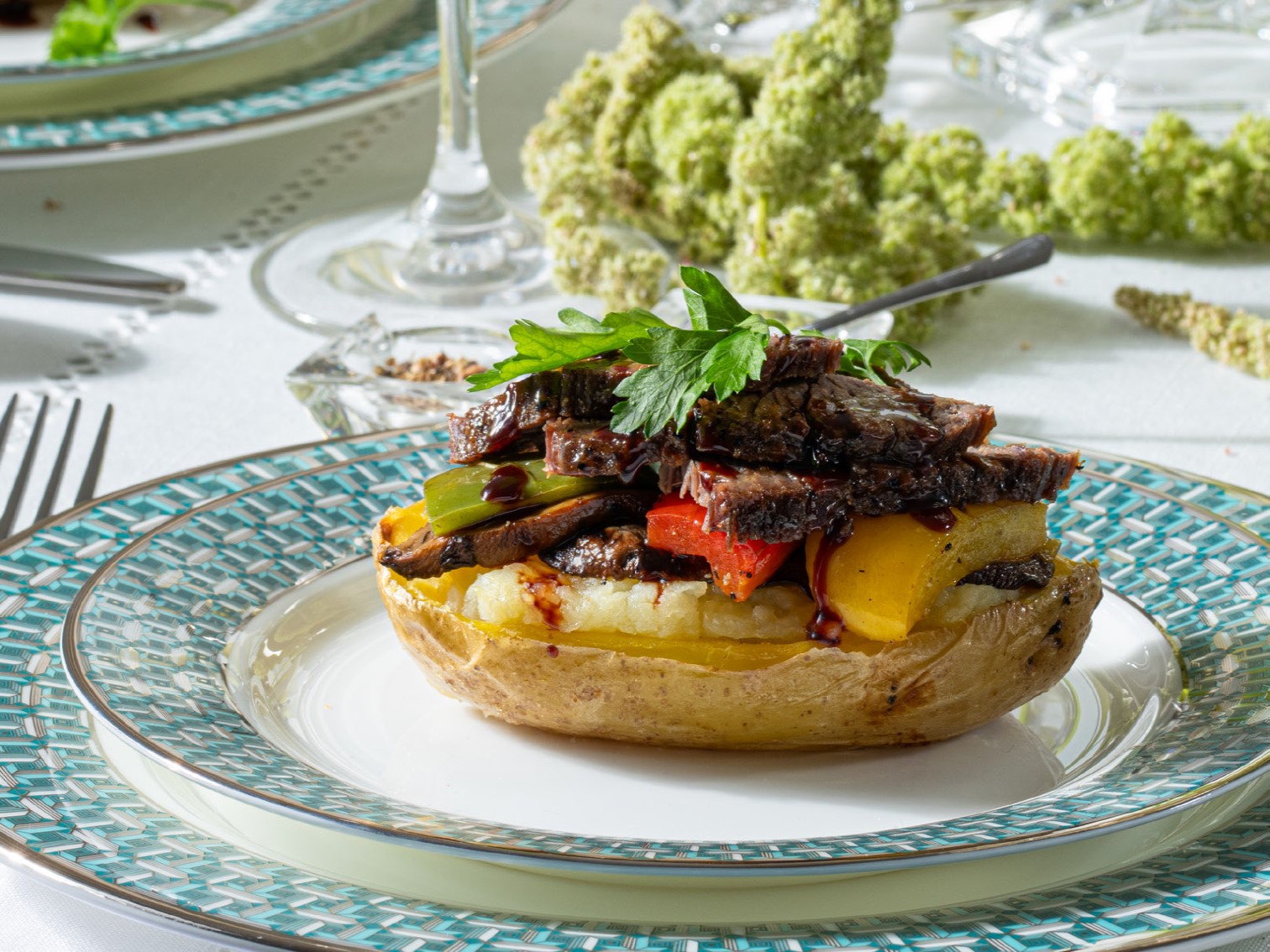 Potato Shells Topped with Barbecue Brisket and Charred Peppers